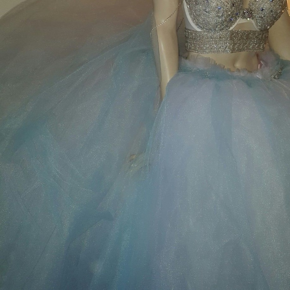 Silver & Blue Rhinestone Bralette Ballgown Set - Picture 5 of 8